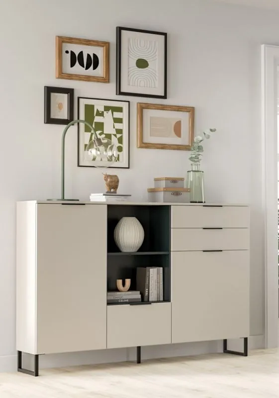 Highboard Noida | Kaschmir / schwarz ohne Beleuchtung