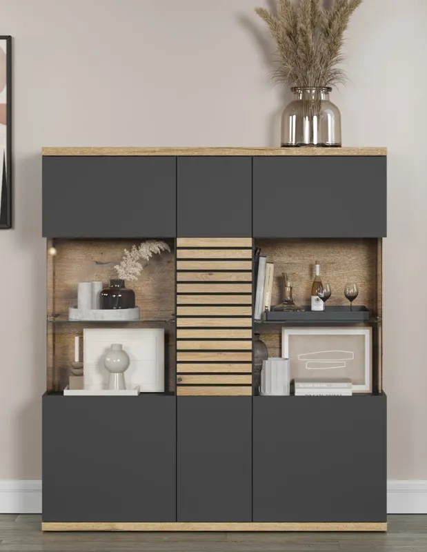 Highboard Norris | grau / Coast Evoke Oak | 131 cm x 147 cm x 38 cm Komplettset 2