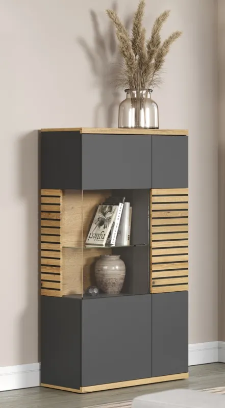 Highboard Norris | grau / Coast Evoke Oak | 80 cm x 146 cm x 37 cm 1 Set LED Unterbauspot