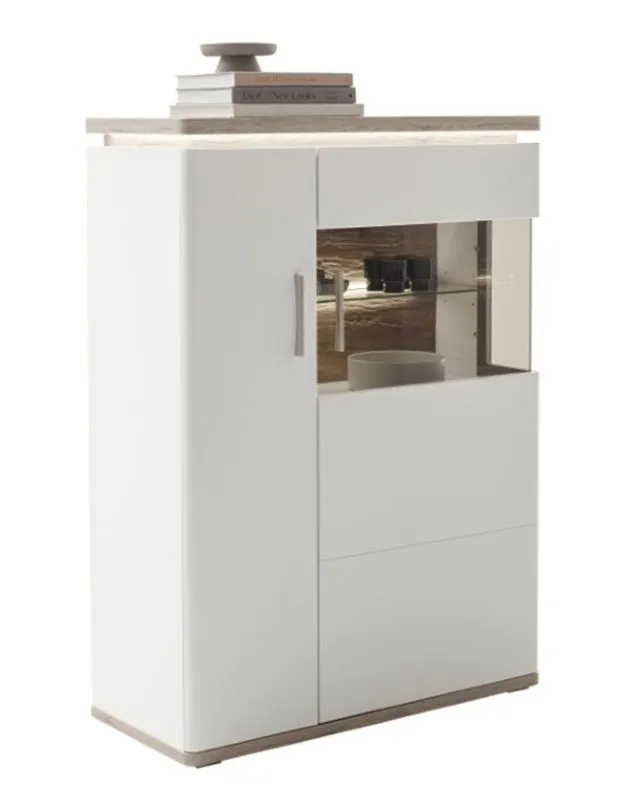 Highboard Palermo 1 | Soft white / Viking Oak | LED Beleuchtung