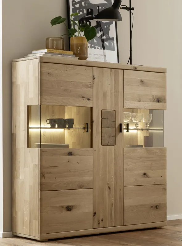 Highboard Palma | Asteiche / Balkeneiche | mit Beleuchtung