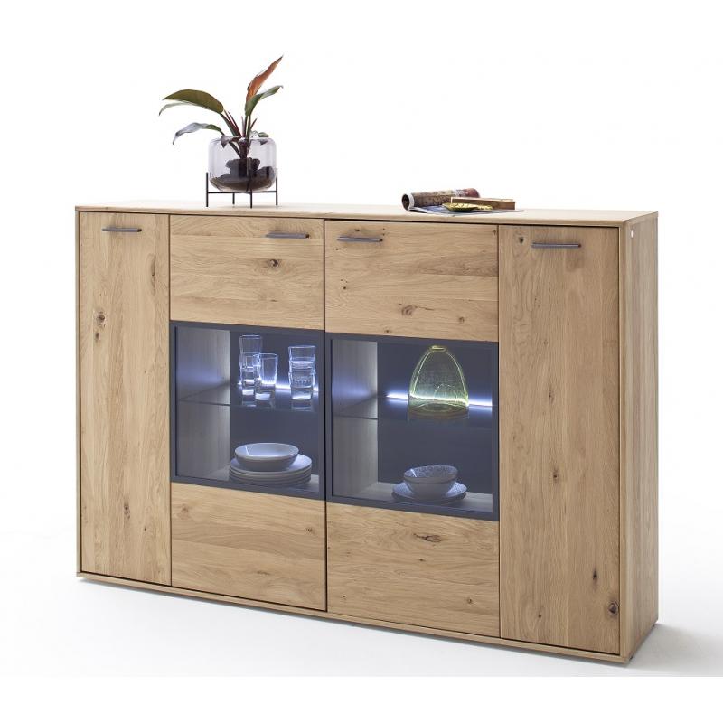 Highboard Portland 2 | Asteiche Bianco | LED Beleuchtung