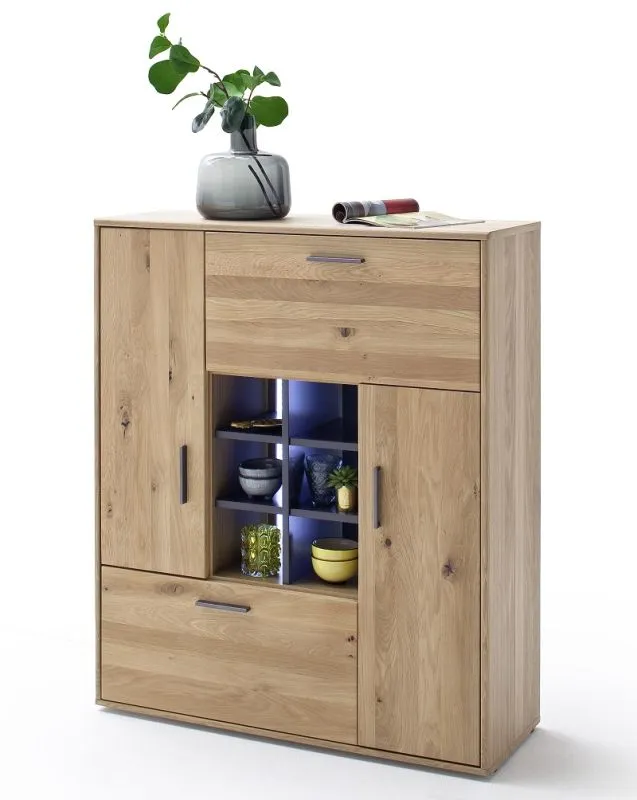 Highboard Portland | Asteiche Bianco massiv | mit 2-er set LED Band 40 cm