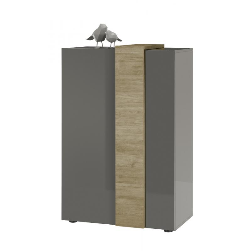 Highboard Positano | grau Hochglanz / Eiche Mercure