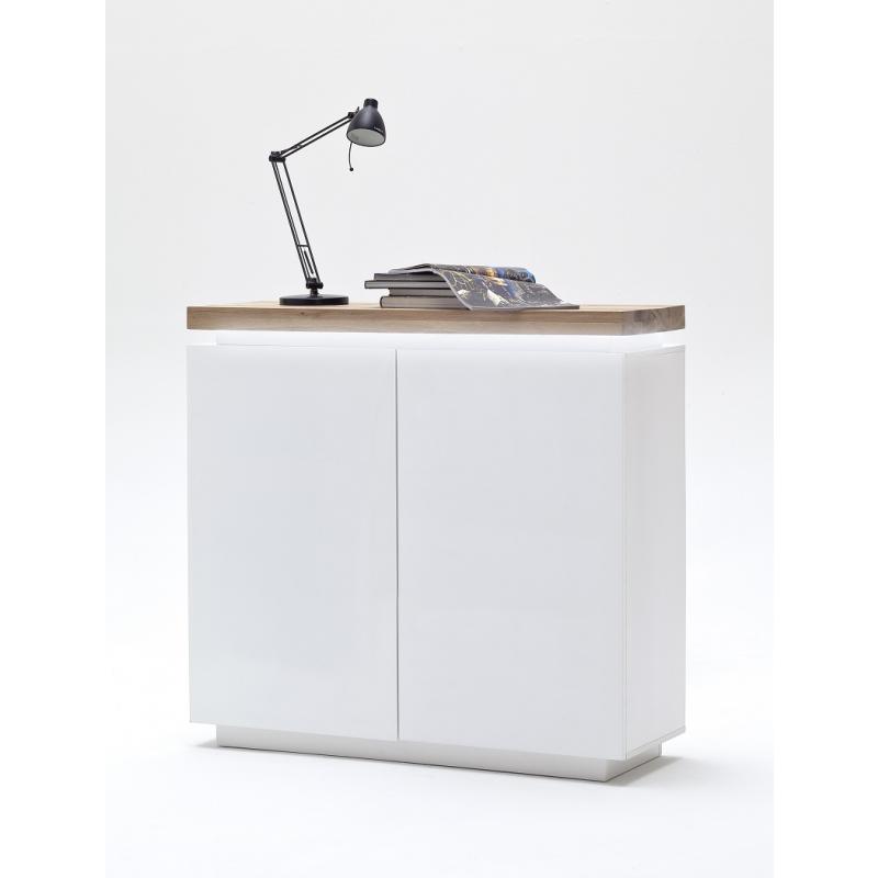 Highboard Romina | weiß matt / Eiche massiv | inkl. LED Beleuchtung