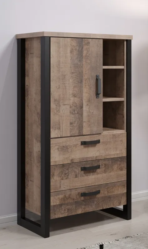 Highboard Stauraumschrank Emile | Eiche Tabak / Schwarz