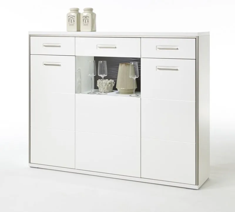 Highboard Trento | weiß Hochglanz | mit 1er Set LED Unterbauspot weiß