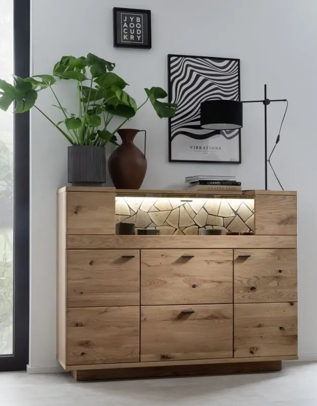 Highboard Venedig | Naturfarben / Wildeiche | mit Bandbeleuchtung