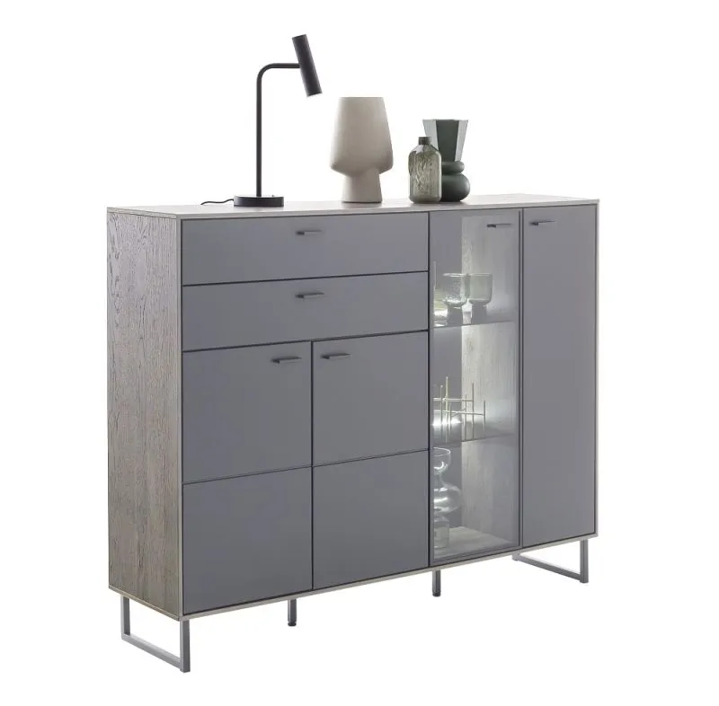 Highboard Venezia | Softblack / Vulcano Eiche | optional LED Beleuchtung
