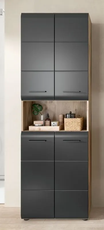 Hochschrank breit Ice | Nox Oak / schwarz matt