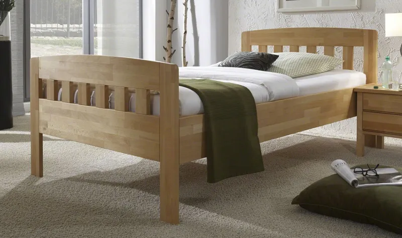 Holzbett massiv Jasmine | Kernbuche geölt | 90x200 | Kopfteil 1 mit Fußteil