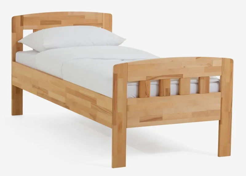 Holzbett massiv Jasmine | Kernbuche geölt | 90x220 | Kopfteil 1 mit Fußteil