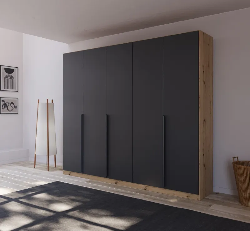 Kleiderschrank Drehtürenschrank Dark&Wood | 5-türig | grau metallic / Eiche Artisan | 226x210