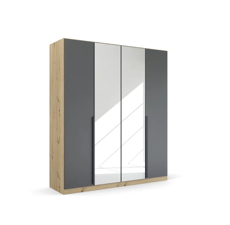 Kleiderschrank Drehtürenschrank Dark&Wood | mit Spiegeltüren | grau metallic / Eiche Artisan | verschiedene Größen