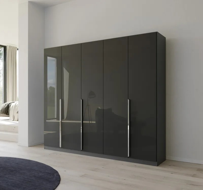 Kleiderschrank Drehtürenschrank Glamour | 5-türig | effektgrau Hochglanz / grau metallic 226x210
