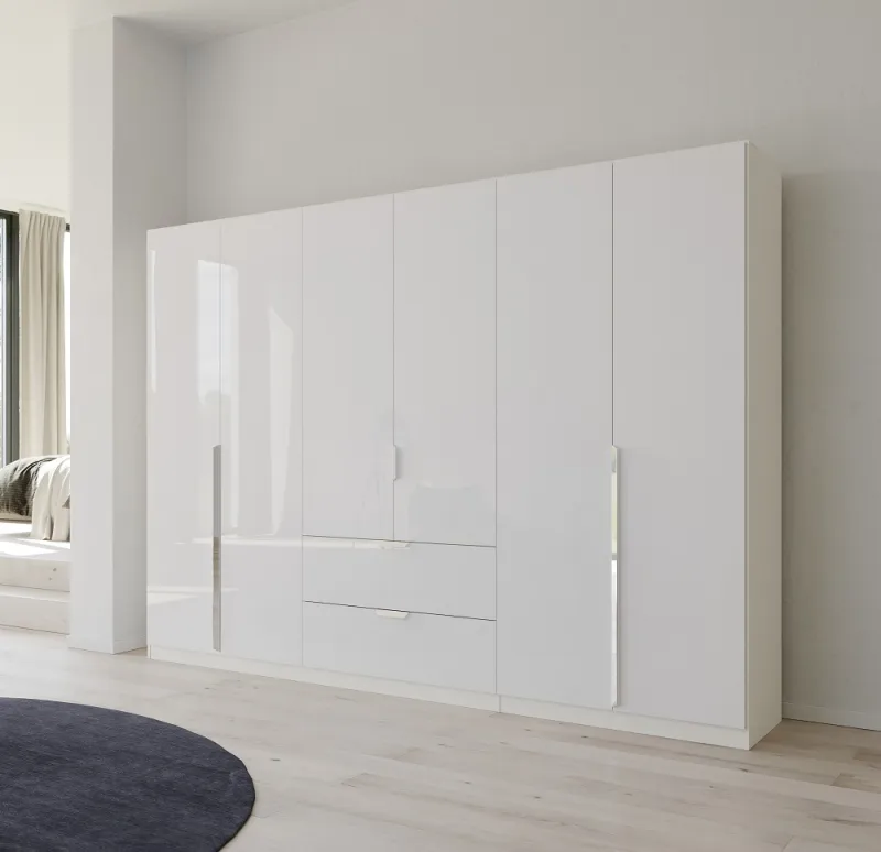 Kleiderschrank Drehtürenschrank Glamour | 6-türig | mit Schubkästen | weiß Hochglanz / alpinweiß | 271x210
