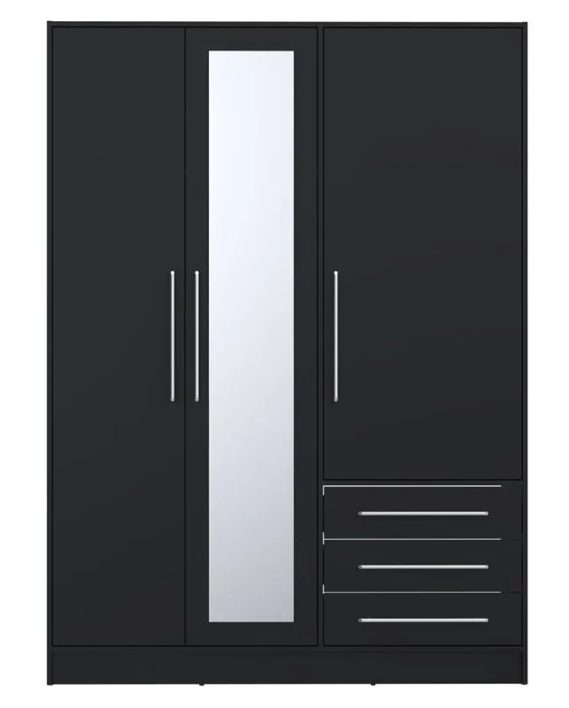 Kleiderschrank Drehtürenschrank Jupp | 3-türig | mit Schubkästen | schwarz