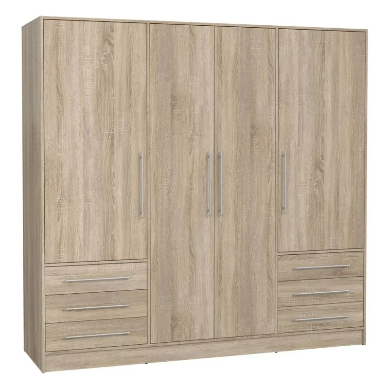 Kleiderschrank Drehtürenschrank Jupp | 4-türig | mit Schubkästen | Sonoma Eiche