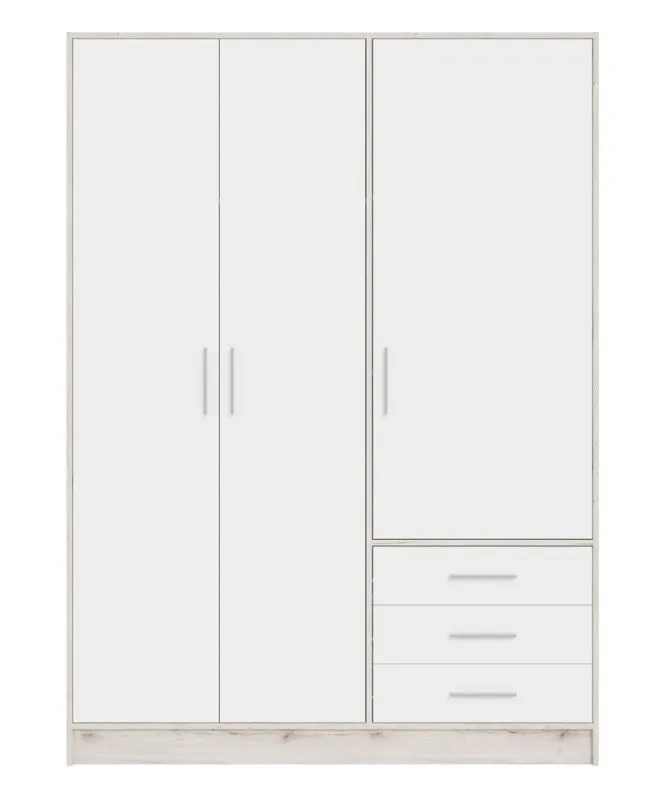 Kleiderschrank Drehtürenschrank Jupp | mit Schubkästen | Sandeiche / weiß | 144,6 x 200 x 60 cm | Sanduhrgriff