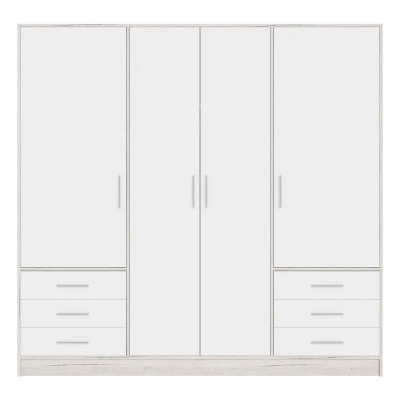 Kleiderschrank Drehtürenschrank Jupp | mit Schubkästen | Sandeiche / weiß | 206,5 x 200 x 60 cm Sanduhrgriff