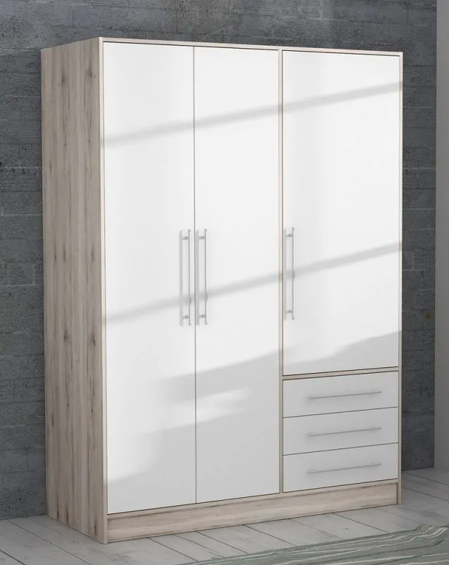 Kleiderschrank Drehtürenschrank Jupp | mit Schubkästen | Sandeiche / weiß | verschiedene Größen