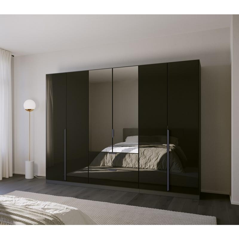 | / basalt grau 271x210 Spiegeltüren Kleiderschrank Modern | | 6-türig metallic | Drehtürschrank mit Glas