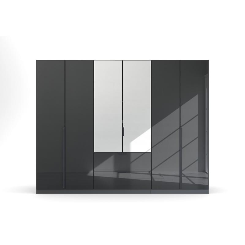 basalt mit 6-türig | / metallic Glas grau Kleiderschrank | Spiegeltüren | 271x210 Drehtürschrank | Modern