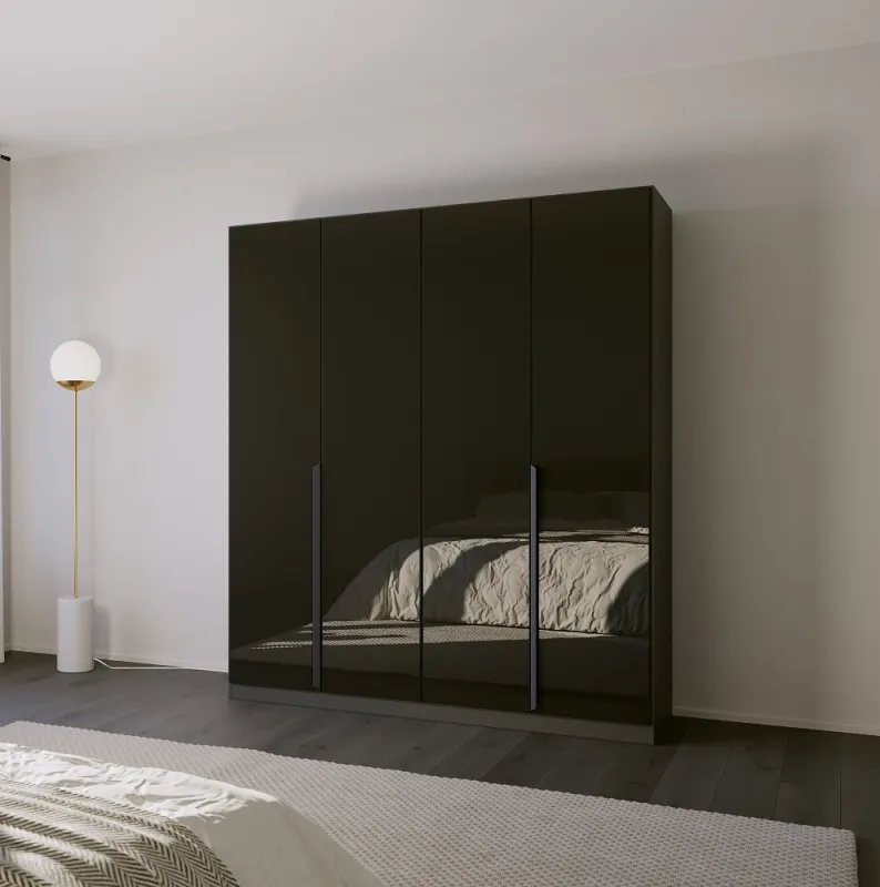 Kleiderschrank Drehtürenschrank Modern | 4-türig | grau metallic / Glas basalt | 181x210