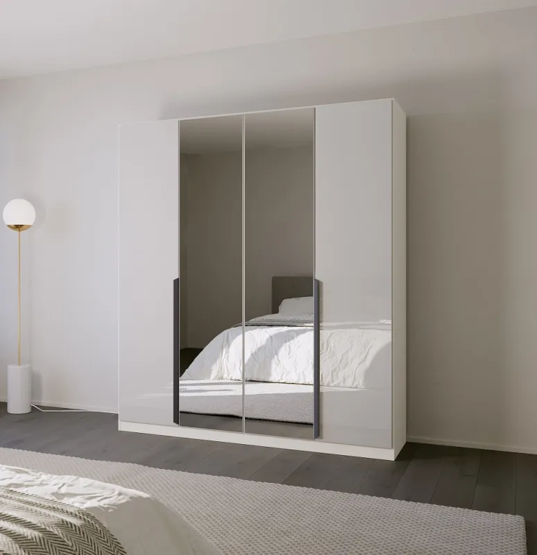 Kleiderschrank Drehtürenschrank Modern | 4-türig | mit Spiegeltüren | glasweiß / alpinweiß | 181x210