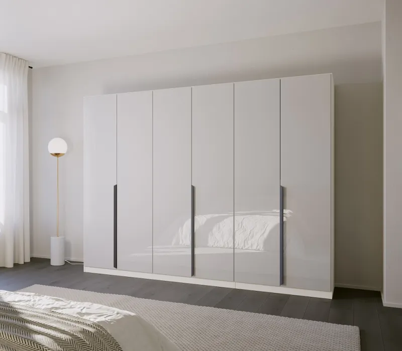 Kleiderschrank Drehtürenschrank Modern | 6-türig | glasweiß / alpinweiß | 271x210