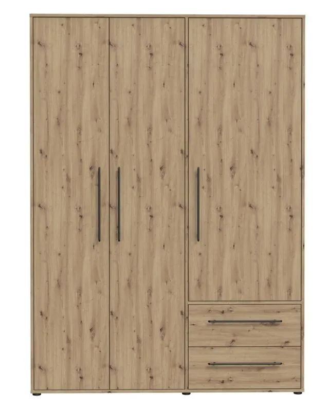 Kleiderschrank Drehtürenschrank Mokko | mit Schubkästen | Artisan Eiche | 144,4 x 200 x 59 cm