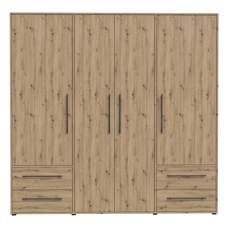Kleiderschrank Drehtürenschrank Mokko | mit Schubkästen | Artisan Eiche | 206 x 200 x 59 cm