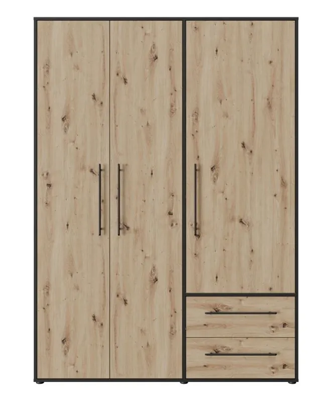 Kleiderschrank Drehtürenschrank Mokko | mit Schubkästen | schwarz / Artisan Eiche | 144,4 x 200 x 59 cm