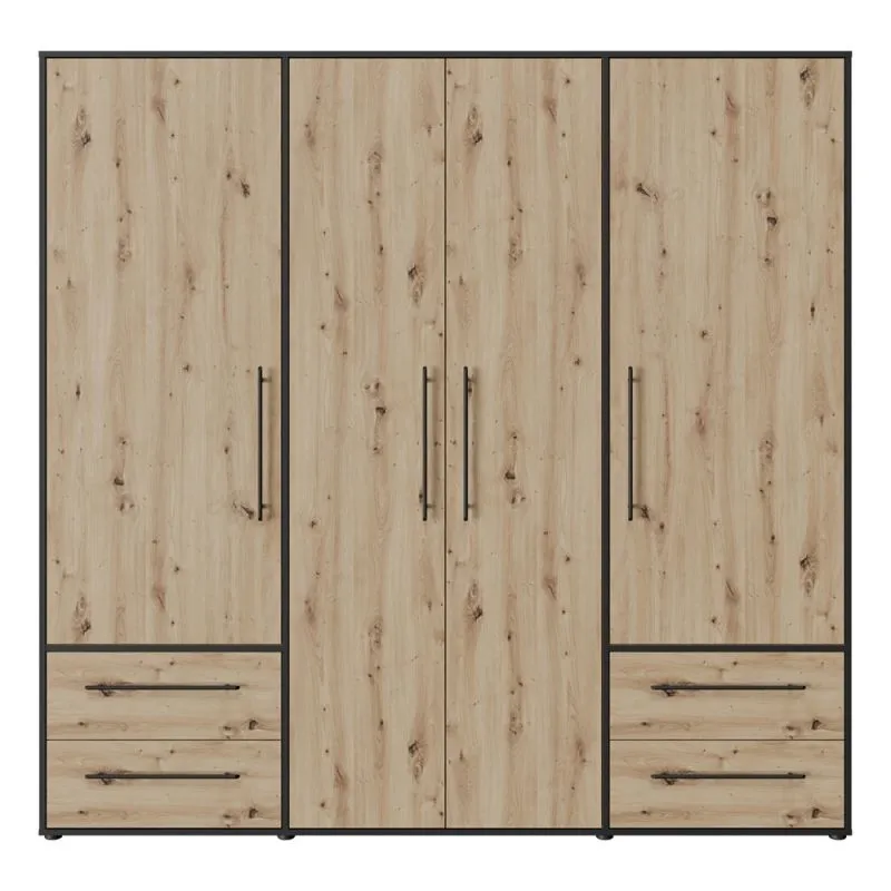Kleiderschrank Drehtürenschrank Mokko | mit Schubkästen | schwarz / Artisan Eiche | 206 x 200 x 59 cm