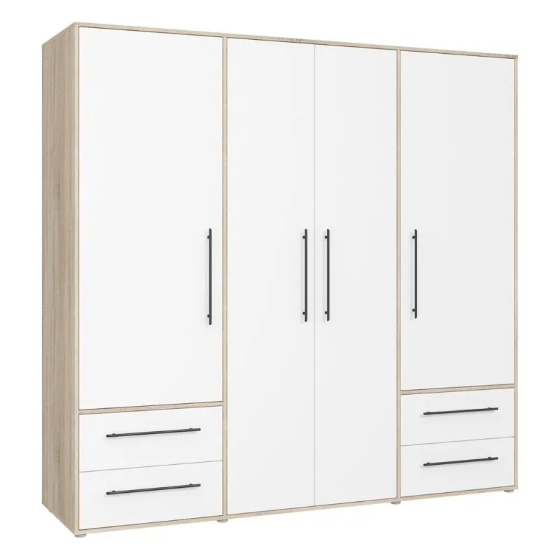Kleiderschrank Drehtürenschrank Mokko | mit Schubkästen | Sonoma Eiche / weiß | 206 x 200 x 59 cm