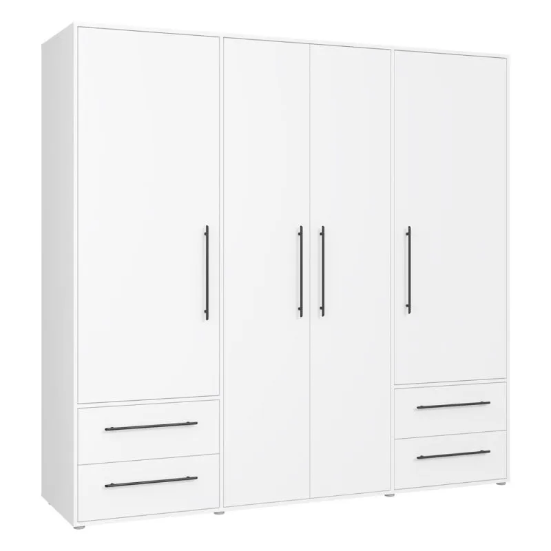 Kleiderschrank Drehtürenschrank Mokko | mit Schubkästen | weiß | 206 x 200 x 59 cm