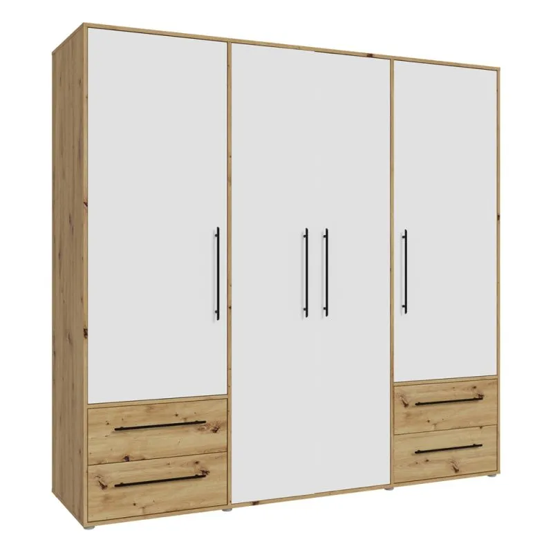 Kleiderschrank Drehtürenschrank Mokko | mit Schubkästen | weiß / Artisan Eiche | 206 x 200 x 59 cm