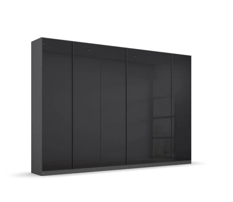 Kleiderschrank Drehtürenschrank Monostar | 6-türig | mit Glastüren | Glas basalt / grau metallic | 271x210 | ohne Schubkasteneinsatz & Wäscheeinteilung