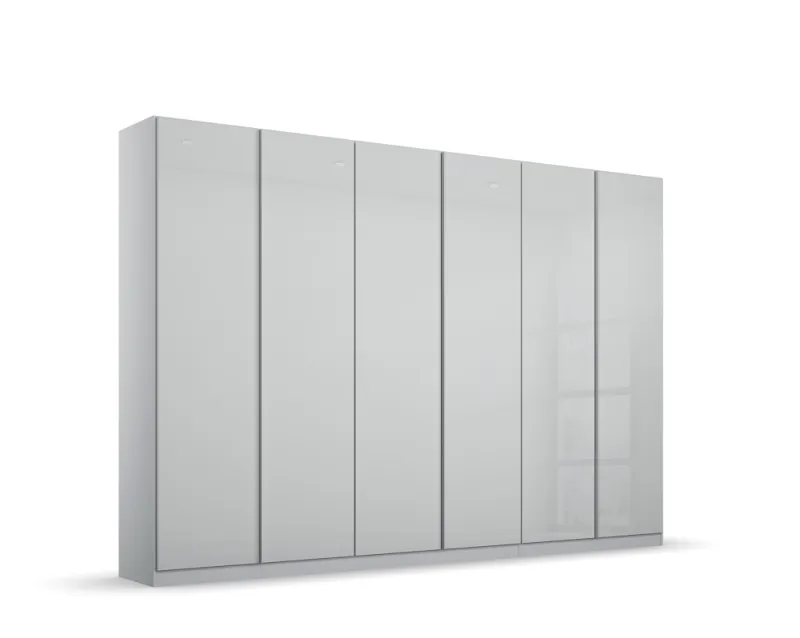 Kleiderschrank Drehtürenschrank Monostar | 6-türig | mit Glastüren | seidengrau | 271x210 | mit Schubkasteneinsatz & Wäscheeinteilung