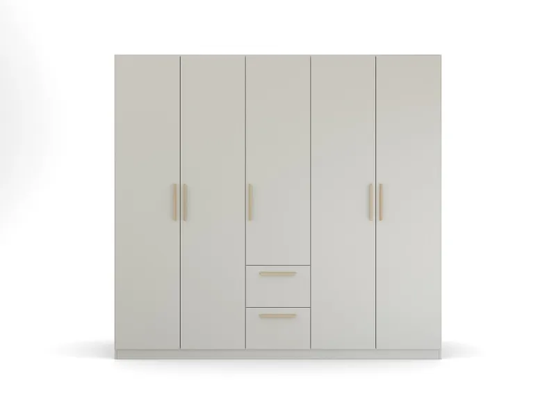 Kleiderschrank Drehtürenschrank Quadra-Spin | 5-türig | mit Schubkästen | seidengrau | 226x210 | Griff Pure