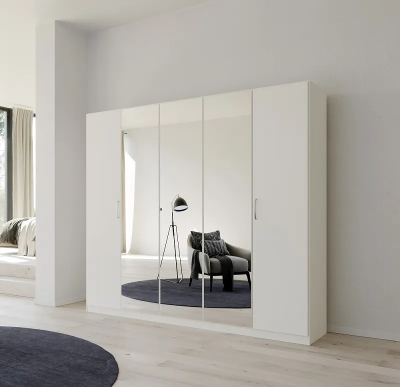 Kleiderschrank Drehtürenschrank Quadra-Spin | 5-türig | mit Spiegeltüren | alpinweiß | 226x210 | Griff Pure