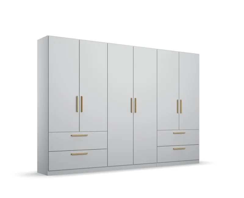 Kleiderschrank Drehtürenschrank Skandi | 6-türig | mit Schubkästen | seidengrau | 271x210