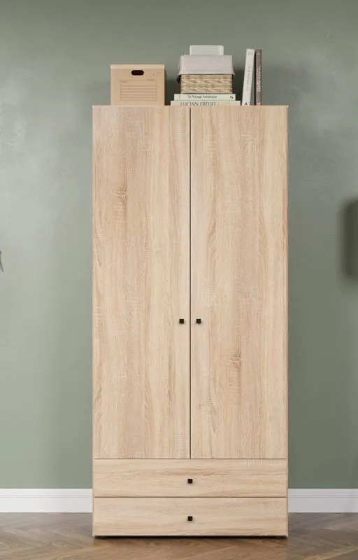 Kleiderschrank Garderobenschrank Basics mit Schubkästen | Eiche Sonoma hell