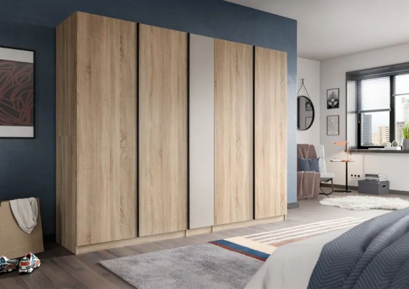Kleiderschrank Oakland | mit 5 Türen & Schubkästeneinsätzen | Sonoma Eiche