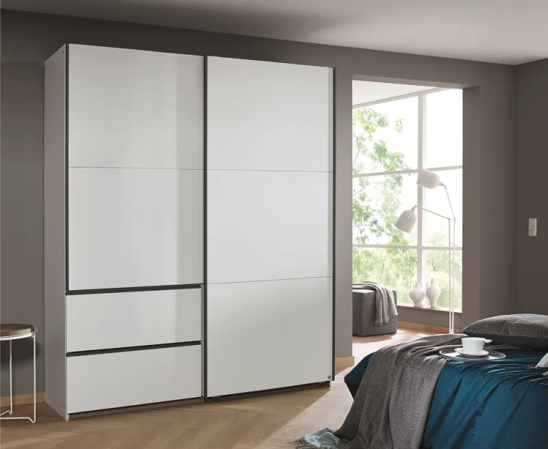 Kleiderschrank Schwebetürenschrank Sevilla | 2-türig | Alpinweiß / grau metallic | 175 x 210 x 59 cm