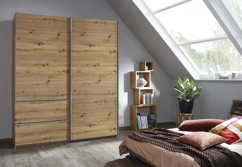 Kleiderschrank Schwebetürenschrank Sevilla | 2-türig | Eiche Artisan | 175 x 210 x 59 cm