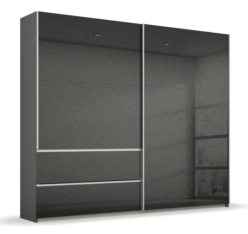 Kleiderschrank Schwebetürenschrank Sevilla | 2-türig | grau Hochglanz | 218 x 210 x 59 cm