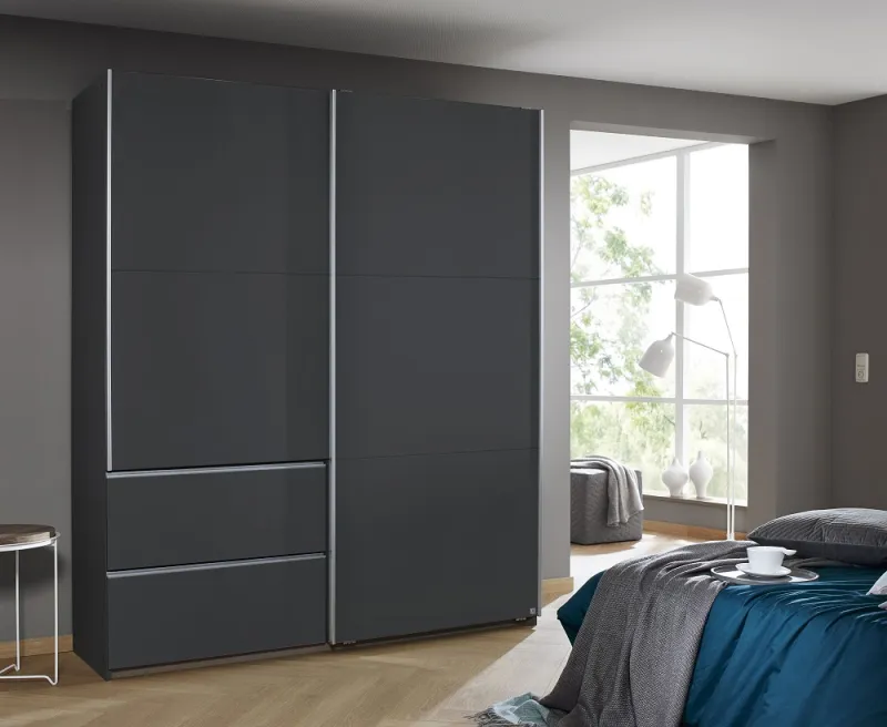 Kleiderschrank Schwebetürenschrank Sevilla | 2-türig | grau metallic |175 x 210 x 59 cm