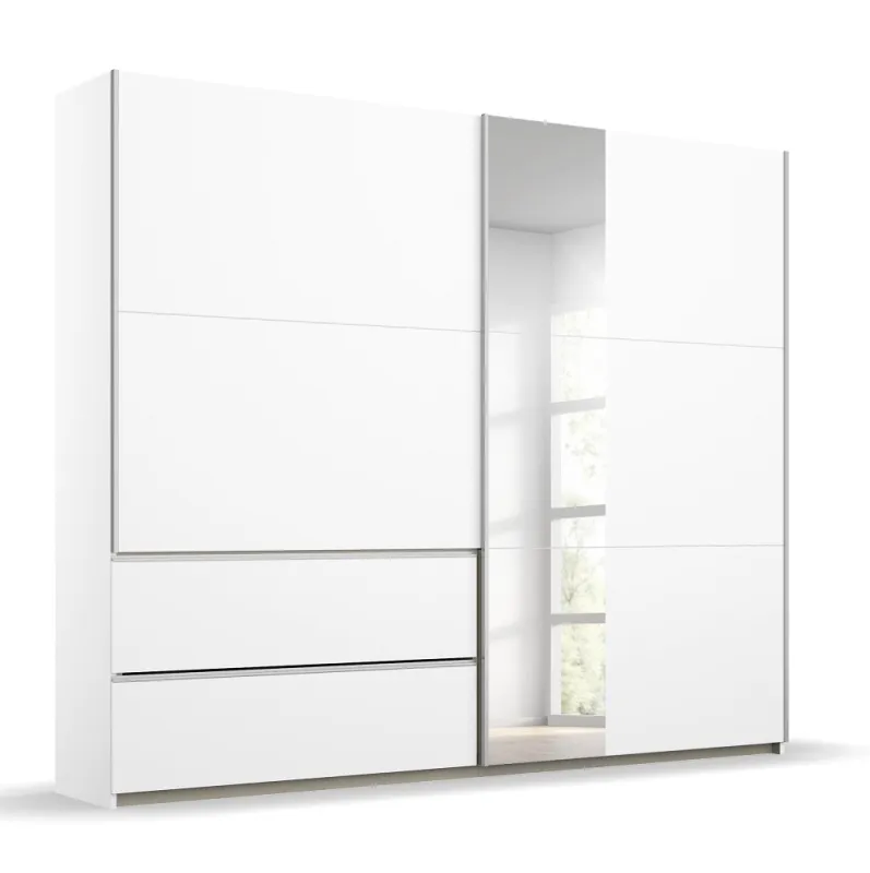 Kleiderschrank Schwebetürenschrank Sevilla mit Spiegel | 2-türig | Alpinweiß 218 x 210 x 59 cm
