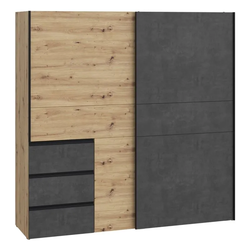 Kleiderschrank Schwebetürenschrank WINN 2 | 2-türig | Artisan Eiche / Beton grau | 200,1x200,5x61,2 cm